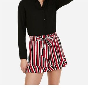 Express High Waisted Stripe Ruffle Hem Shorts